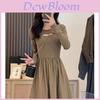 French Style Knit Spliced Long Dress With Hood For Elegant Autumn Women