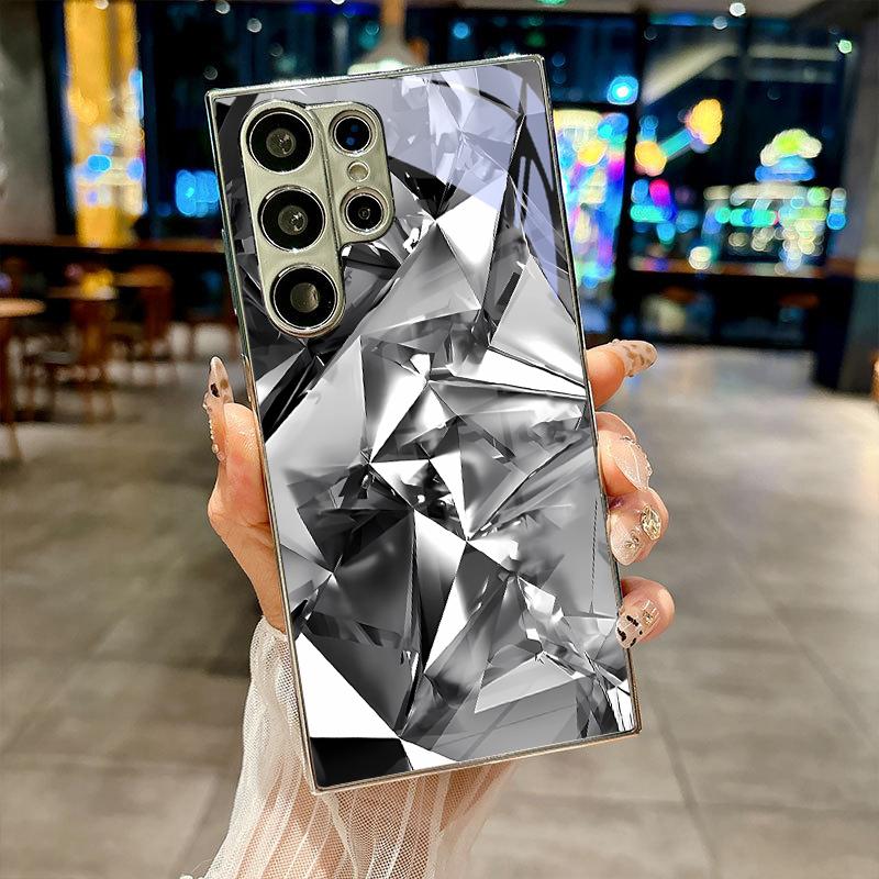 Shattered Crystal Electroplated Silver Phone Case For Samsung Galaxy S26 S25 S24 S23 S22 S21 S20 Ultra Plus FE 26 5G Glass Cover