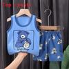 Cotton Kids Summer Sleeveless Shorts Set With Animal Cartoon Prints For Boys And Girls