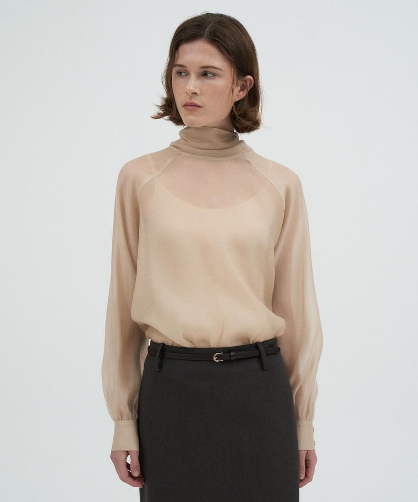 LAMEREI Tie See-Through Blouse[Lmbfco25Sh314]-Light Beige
