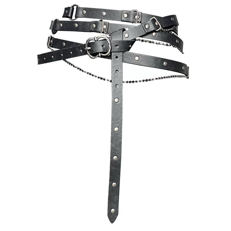 

Fashion Adjustable PU Leather Waist Belt Metal Pin Buckle Chain Multilayer Thin Belt For Dress Suit Jeans DIY Accessory чёрный