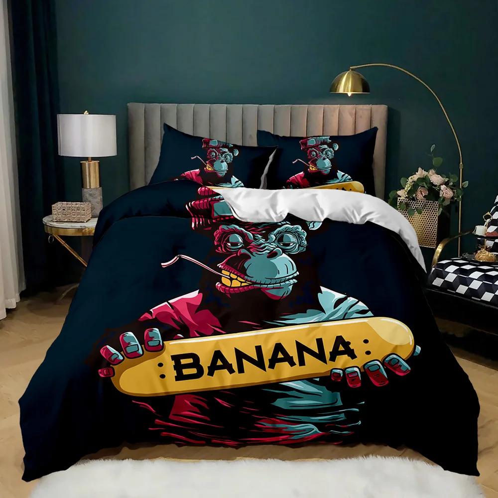 Cartoon Skateboard Duvet Cover Set Cartoon Wolf Kids Hip Hop Skateboard Sport Queen King Cute Wild Animal Polyester Quilt Cover