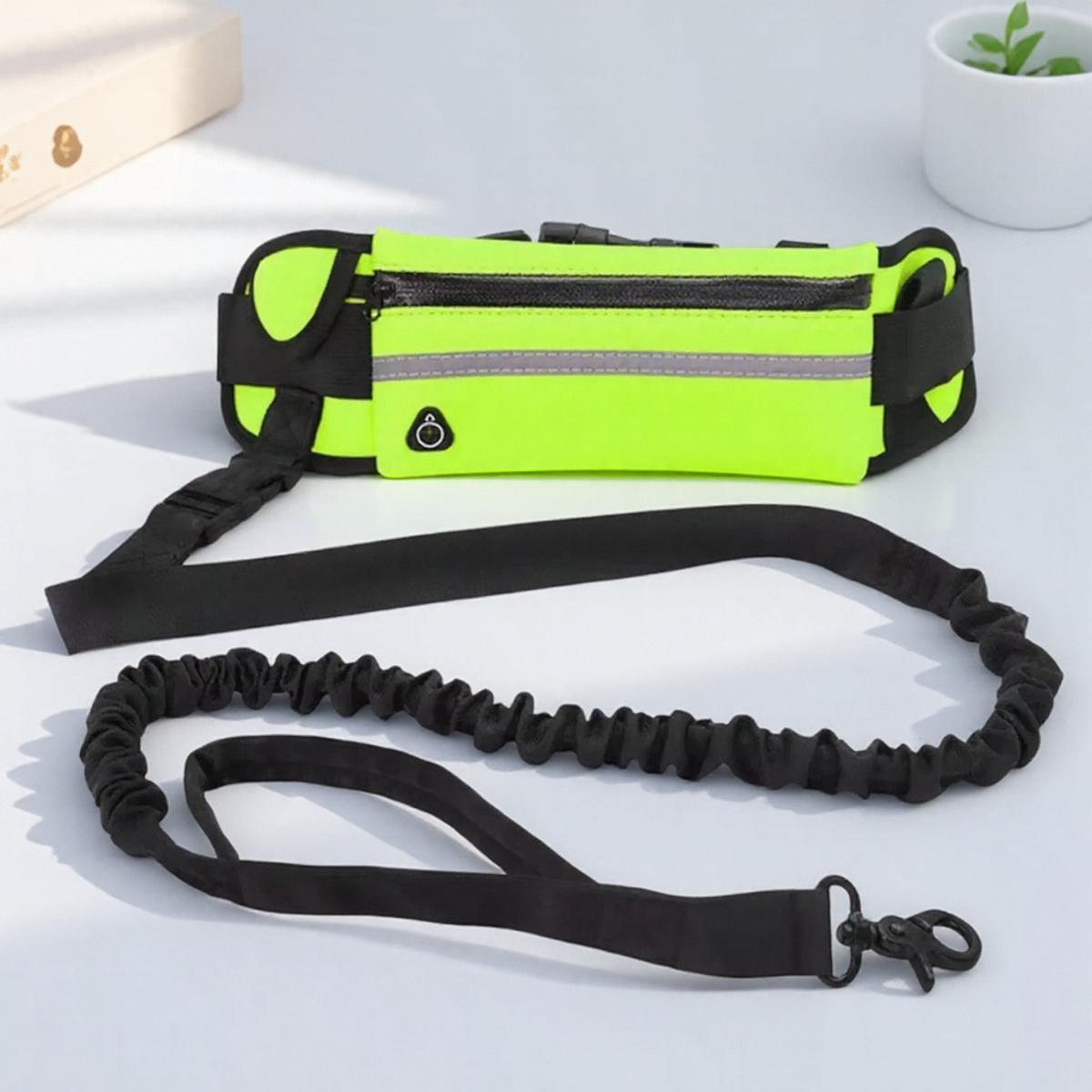 

Hands Free Reflective Dog Leash with Waist Bag Retractable Elastic Belt for Running Walking Pet Supplies зелёный
