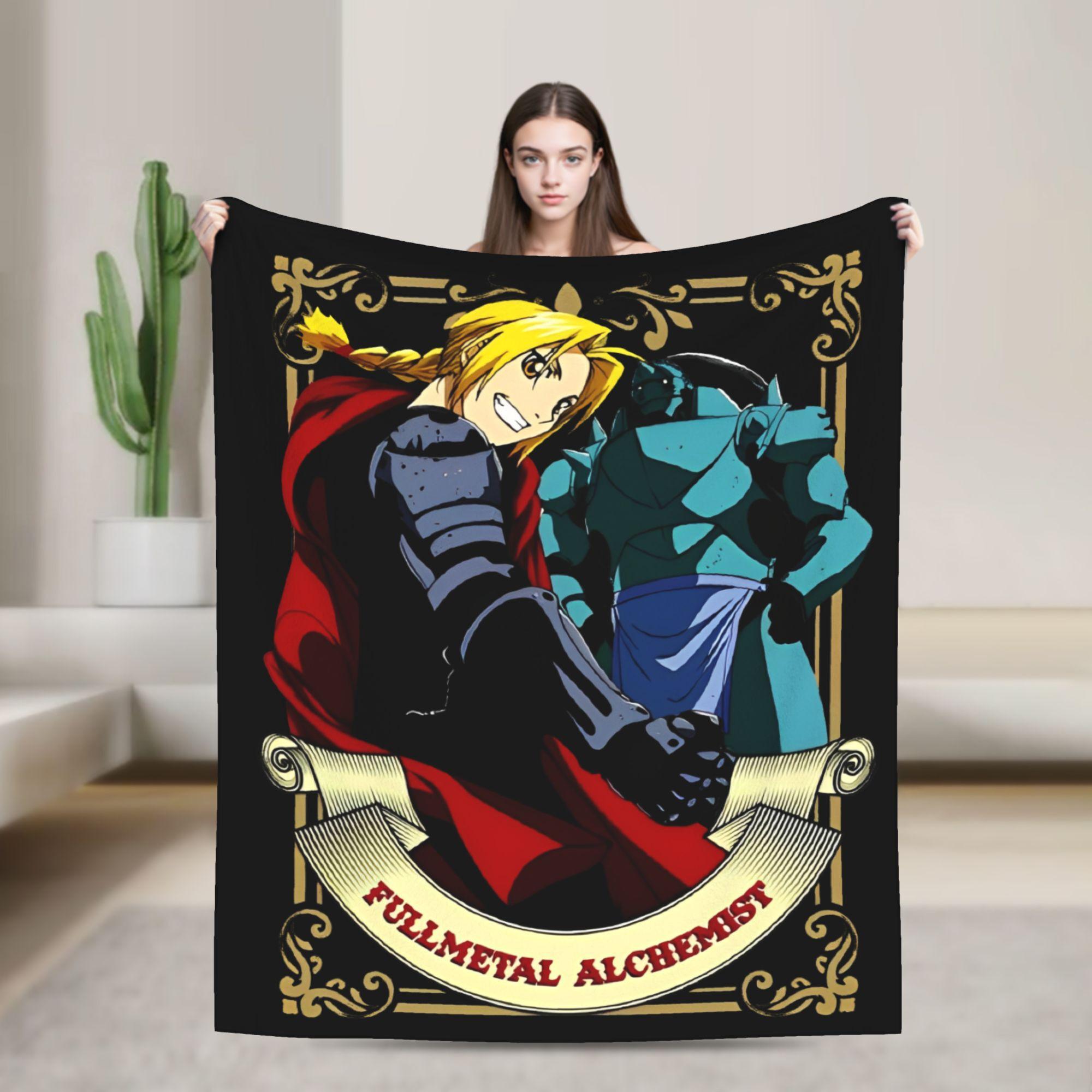 Fullmetal alchemist - Edward and Alphones Knitted Blanket Fleece  Ultra-Soft Throw Blankets for Airplane Travel Bedspread 75X95CM