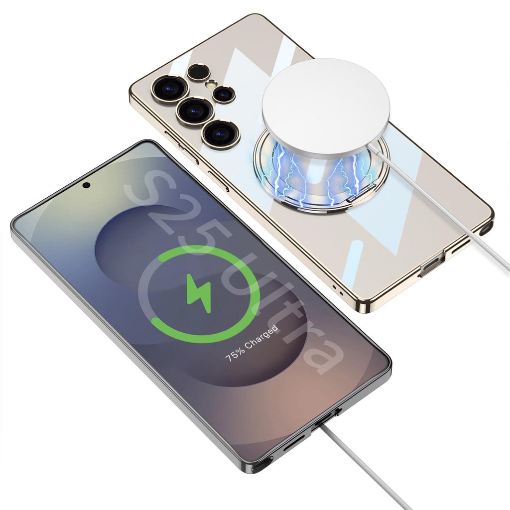 Suitable for Samsung S25Ultra Magnetic Phone Case S25u Rotary Bracket Electroplating Transparent Anti Fall