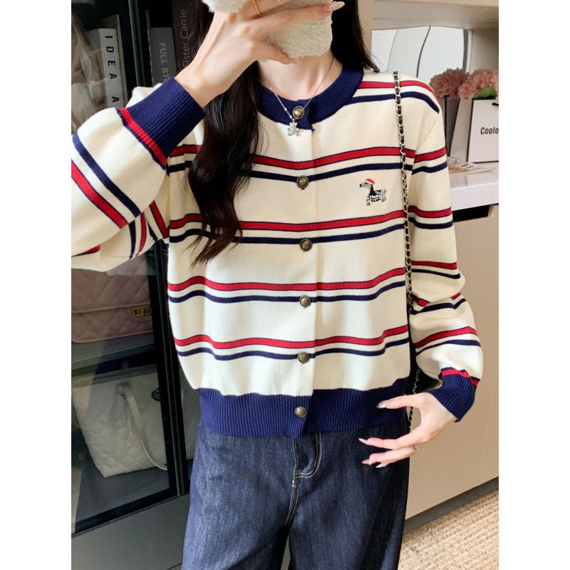 2025 Autumn/Winter Korean Chic Striped Knit Cardigan for Women