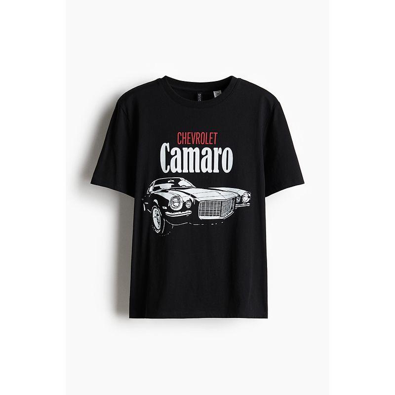 

HM Женская одежда Летняя футболка с круглым вырезом из мягкого хлопка с принтом 1257581 Black/General Motors 155/80