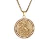 Classic Knight Pattern Engraved Zircon Inlaid Medal Pendant Necklace Fashion Rock Hip Hop Party Jewelry for Men