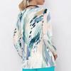Women Plus Size Multicolor Printed V Neck Long Sleeve Scrub Top With Front Pockets