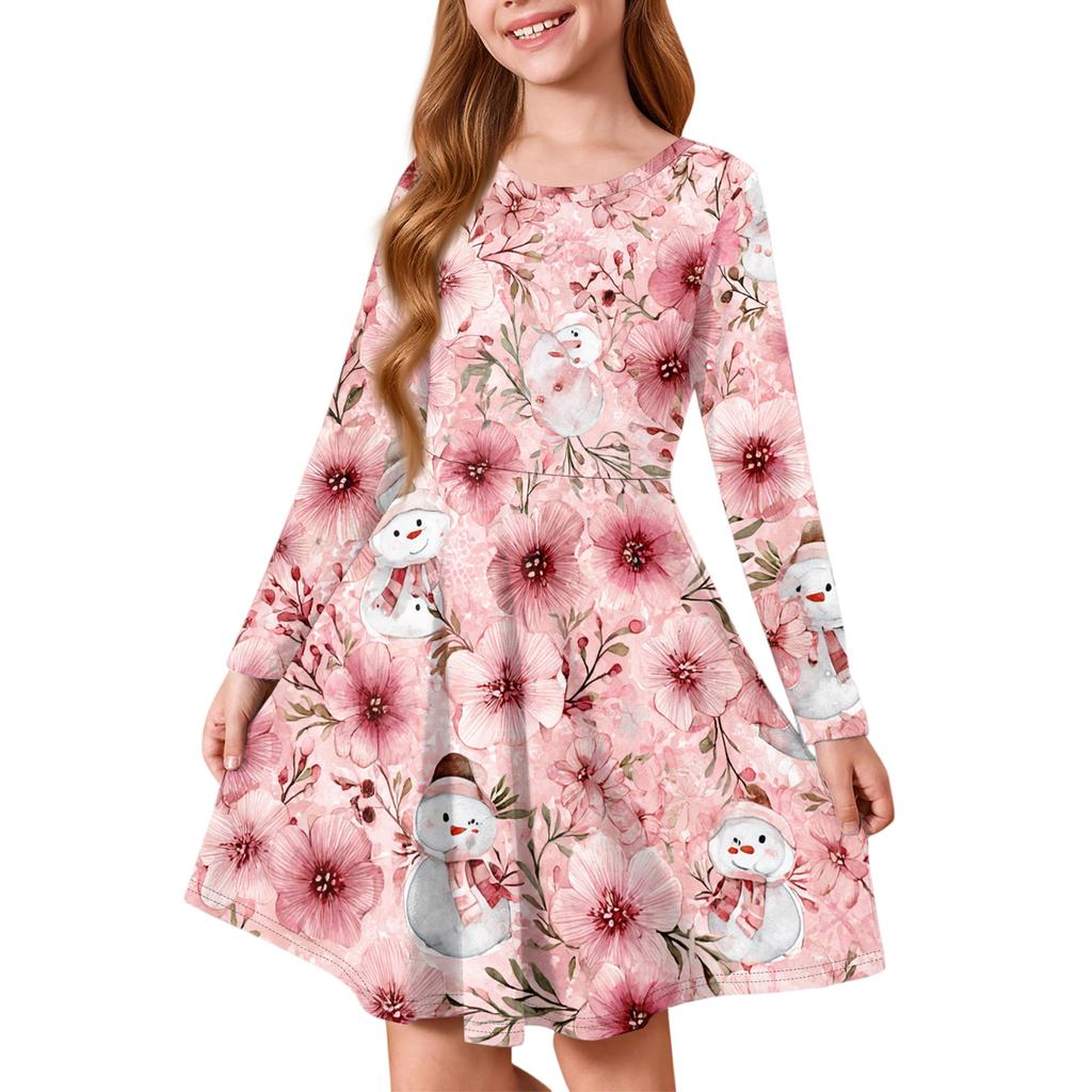 Girls' Princess Dress - Long Sleeve A-Line T-Shirt Dress Christmas Day