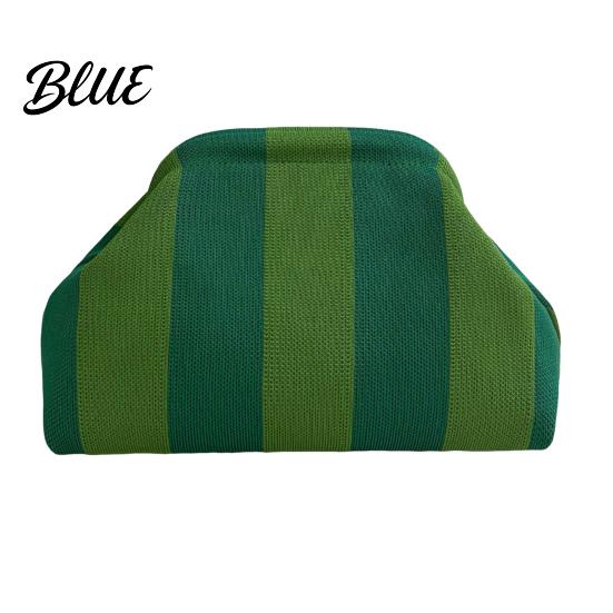 Beach Vacation Bag Woven Striped Clutch Purse for Woman Large Capacity Cosmetic Pouch Portable Knit Dumpling Bag Kiss Lock Handbag Evening,