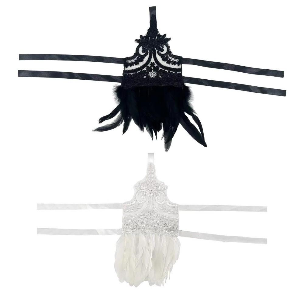 Witch Halloween Feather Cuffs Embroidery Halloween Wristband Women Feather Lace Gloves Carnival