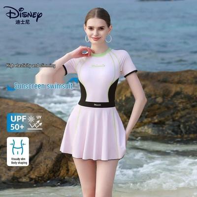Women's Modest Short-Sleeve One-Piece Swim Skirt D15301S2F