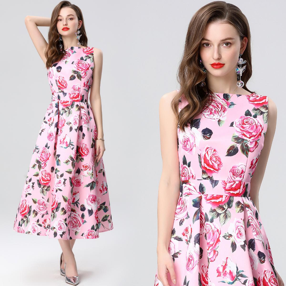 

Летние женские элегантные без рукавов с принтом розовой розы длинные макси-платья для свадебной вечеринки XXL розовый