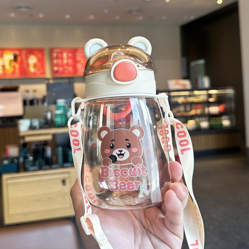 Water bottle cute bear straw cup water cup new children's plastic large capacity anti-drop summer portable cup student girl