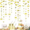 Gold 100th Birthday Decorations Number 100 Circle Dot Twinkle Star Garland Hanging Streamer Bunting Banner Backdrop for Women Mens 100th Anniversary