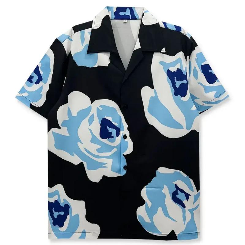 Camicia da Uomo Hawaiian Lily con Stampa Floreale Tropicale, Manica Corta, Bottoni