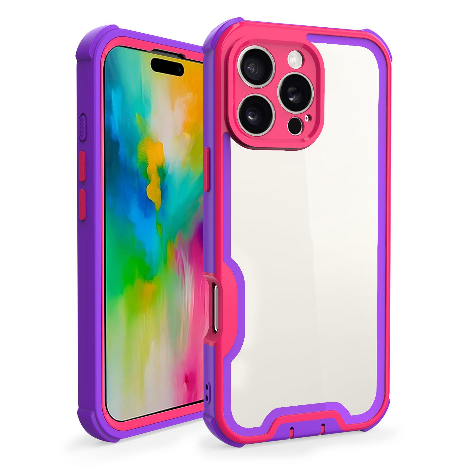 

For iPhone 16 Pro Case Detachable 4 in 1 TPU+Acrylic+PC Shockproof Phone Cover Blue Purple+Rose