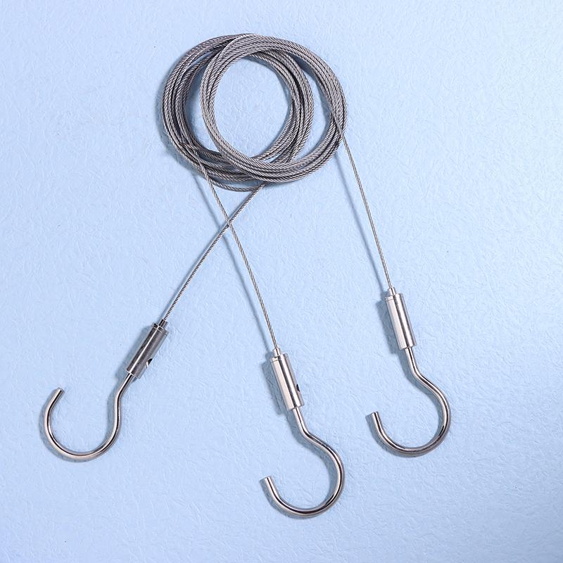 Adjustable Automatic Wire Rope Spring Hook Clothesline Picture Hanging Suspension Code Cable With Curved Hook