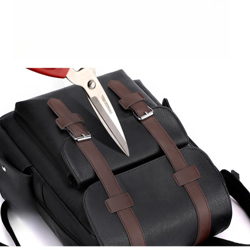 Men Backpack PU Leather Bagpack Large Laptop Backpacks Male Black Schoolbag For Teenagers Boys