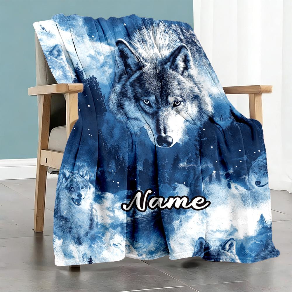 Wolf Snowy Mountain Customize Text Blanket Throw Customizable Blanket Soft Warm Cozy Throw For Home Decor Bed Bedding Nap for All Occasions