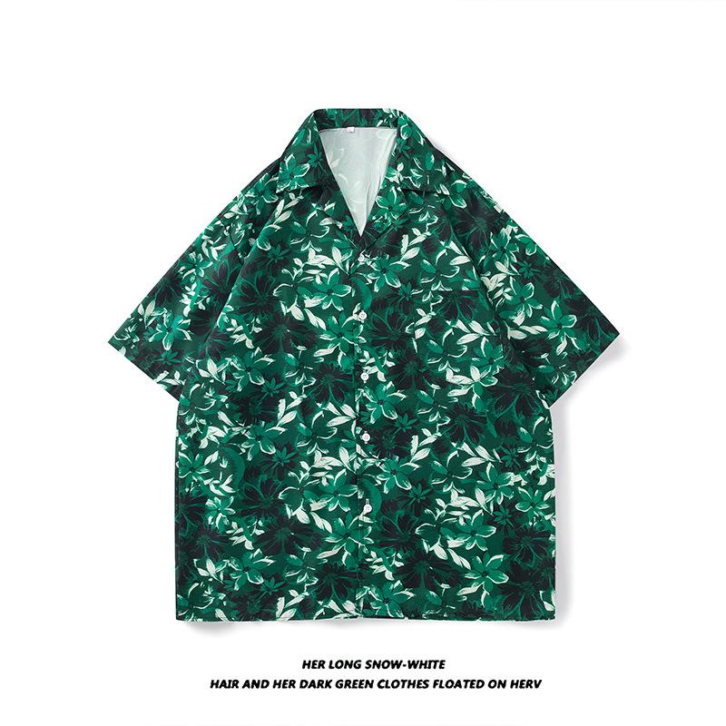 Summer Fashion Men's Hawaiian Shirt Men's Beach Flower Print Shorts Sleeve Shirt