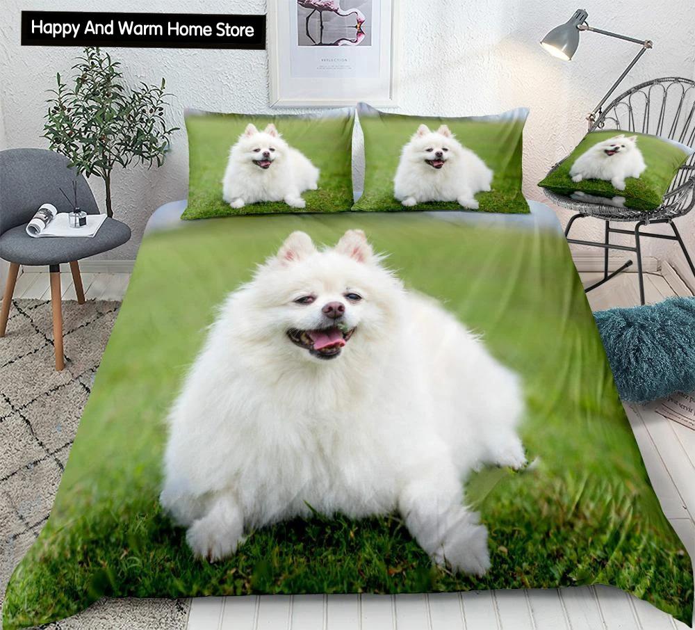 Comforter Pomeranian Dog King Queen Puppy Bedding Set For Teens Adults Pet Animal Colorful Sky 2/3Pcs Polyester