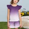 Summer Girls Cute Suit Flying Sleeves T-shirt Top + Ruffled Shorts Daily Outdoor Wear Cute Casual Fashion 2-Piece Set