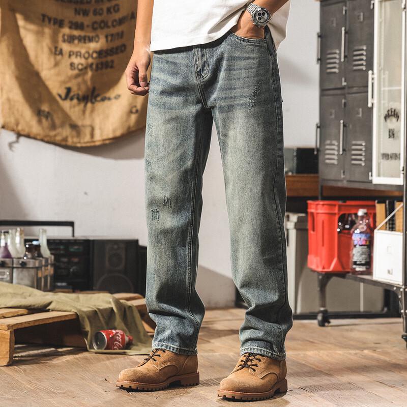 Мужские американские классические ретро джинсы свободного прямого кроя с эффектом потертости 42