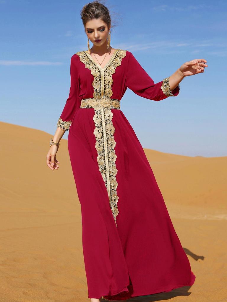 Middle Eastern Muslim Women's Embroidered Robe Loose Casual Long Ethnic Style Dress