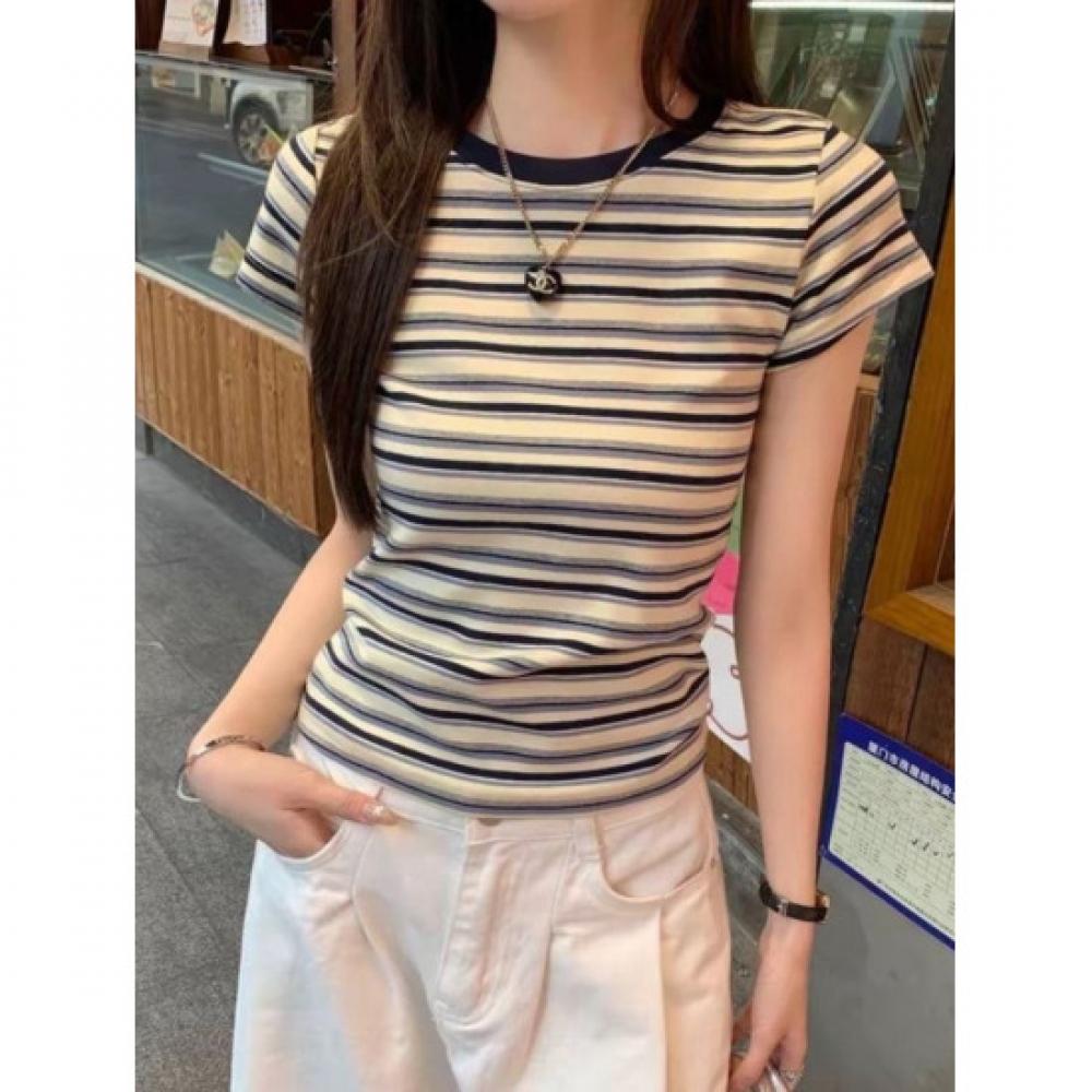 Rellawear Women S LiTi STripe Round ShorT Sleeve T ShirT