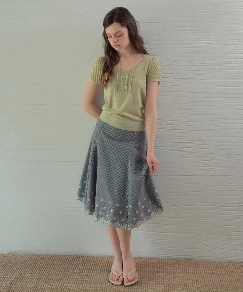 Aueonoseuteljia Prairie Flower Check Embroidered Skirt_Black(Ob6Sk07)