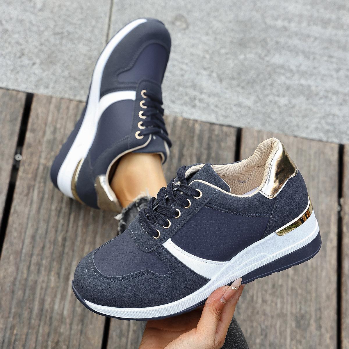 

New Spring Autumn Women Platform Sneakers Breathable Comfort Casual Shoes Lace Up Fashion Vulcanized Design 36 синий