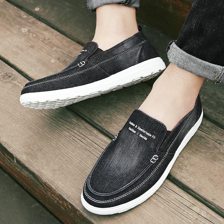 

Мужская парусиновая обувь, лоферы, 2024, модная брендовая парусиновая обувь, удобная дышащая повседневная обувь без застежек, осенние туфли на плоской подошве, размер 39-47 6.5 чёрный