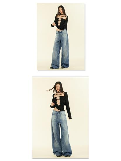 Women's American Street Style High-Waist Wide-Leg Jeans - Fall/Winter 2024 Collection - Straight, Loose, Slim Fit, Mopping Style