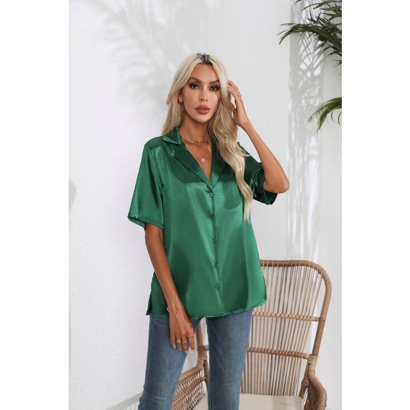 JPNTKY Women's Fashion Casual Solid Color Print Short Sleeve POLO Neck Blouses & Shirts