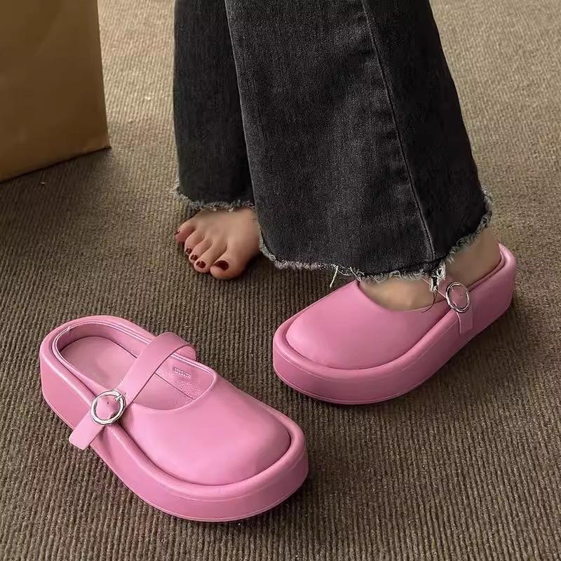 Big Head Ugly Cute Bag Head Half Slippers Women's Summer 2025 New Lazy Heelless Sandals Platform Slippers Foreign Trade