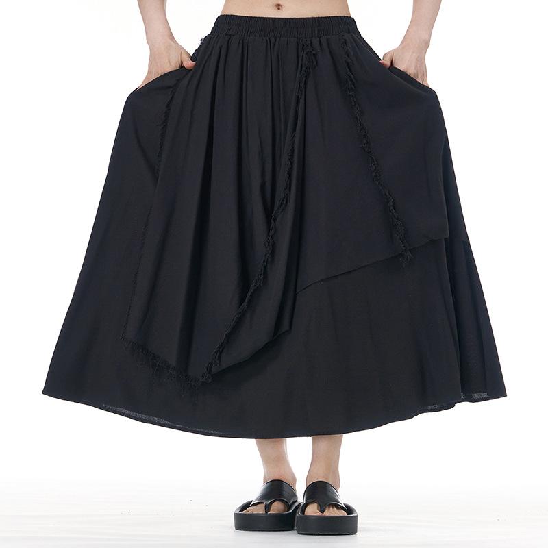Summer Plus Size Women's Loose Slim Look Old A- Line Skirt Grinding Solid Color Trendy Casual Daily Commute