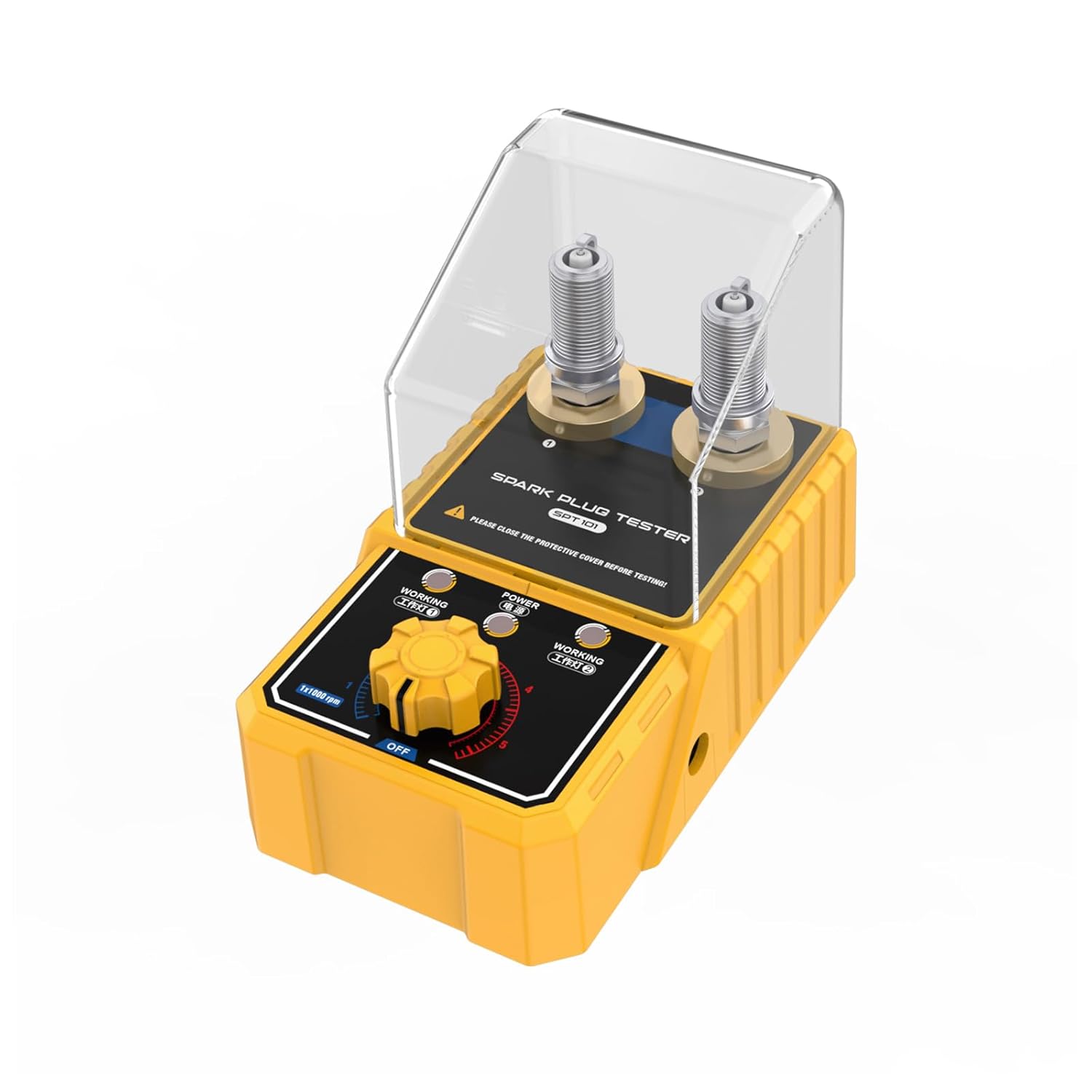 SPT101 Spark Plug Tester, Dual-Hole Simultaneous Testing Engine Spark Tester with Adjustable RPM0-6000,110V/220V Bench Ignition Tester with