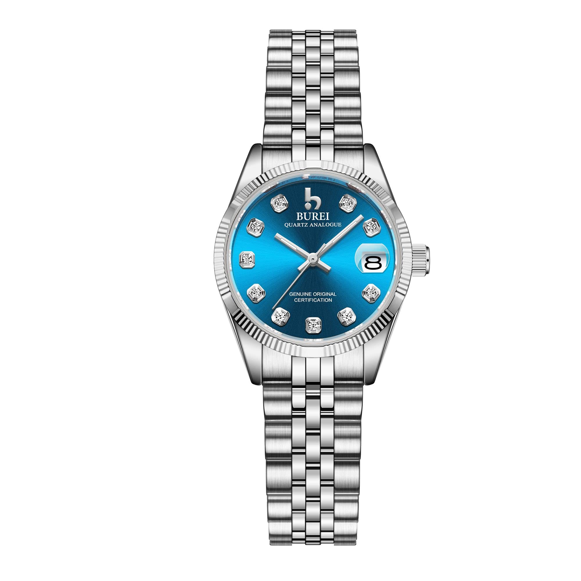 

BUREI Quartz Blue Diamond Stainless Business Gift for Women Women s Watch, Japanese-Made Movement, Analog, Waterproof, Dial, Steel, Watch, Popular,