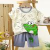 Set di Abbigliamento Estivo per Bambini Set T-shirt a Maniche Corte con Stampa di Animali Cartoni Animati Pantaloncini 2 Pezzi per Bambini e Bambine Morbido Cotone Abbigliamento Casual Quotidiano per Bambini