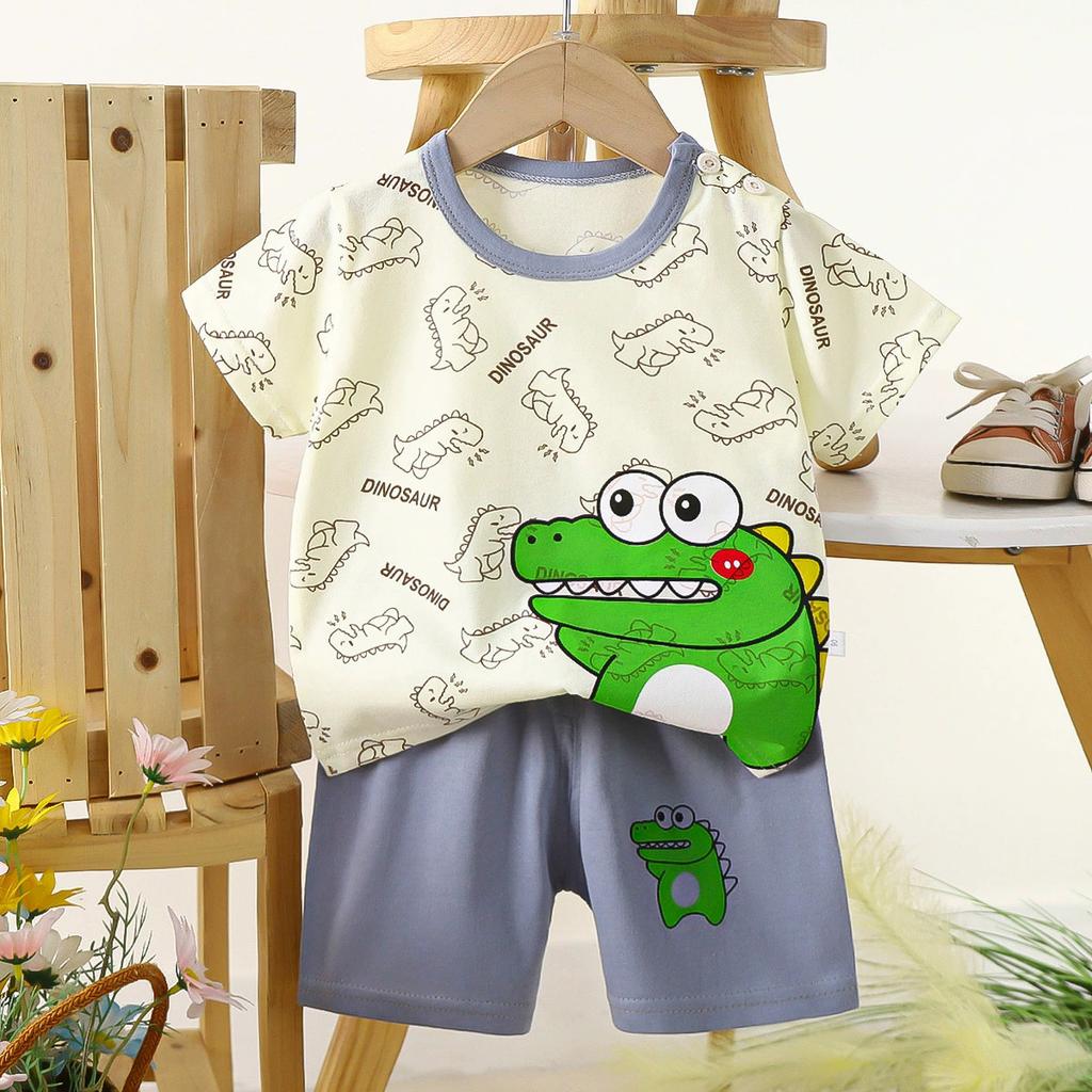 Set di Abbigliamento Estivo per Bambini Set T-shirt a Maniche Corte con Stampa di Animali Cartoni Animati Pantaloncini 2 Pezzi per Bambini e Bambine Morbido Cotone Abbigliamento Casual Quotidiano per Bambini