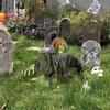 Green Face Halloween Yard Decoration with Red Light Detail, ABS Ground Insert Accent for Porch, Lawn, and Entryway Party Display, 1 Piece