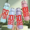 1PC God First Bold Red Letter 750ml Color Plastic Sports Water Bottle Leakproof Flip Straw Lid Suitable for Sports Office Home Use