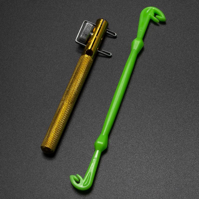 Golden Dual-Function Metal Knot Tying Tool - Portable, Manual, and Durable Aluminum Alloy Design