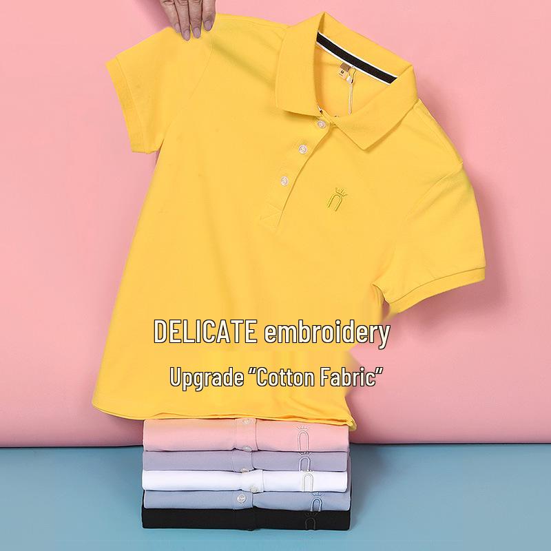 Dámské letní polo tričko s krátkým rukávem - Volný střih, Tištěné logo, Sportovní ležérní tričko z čisté bavlny