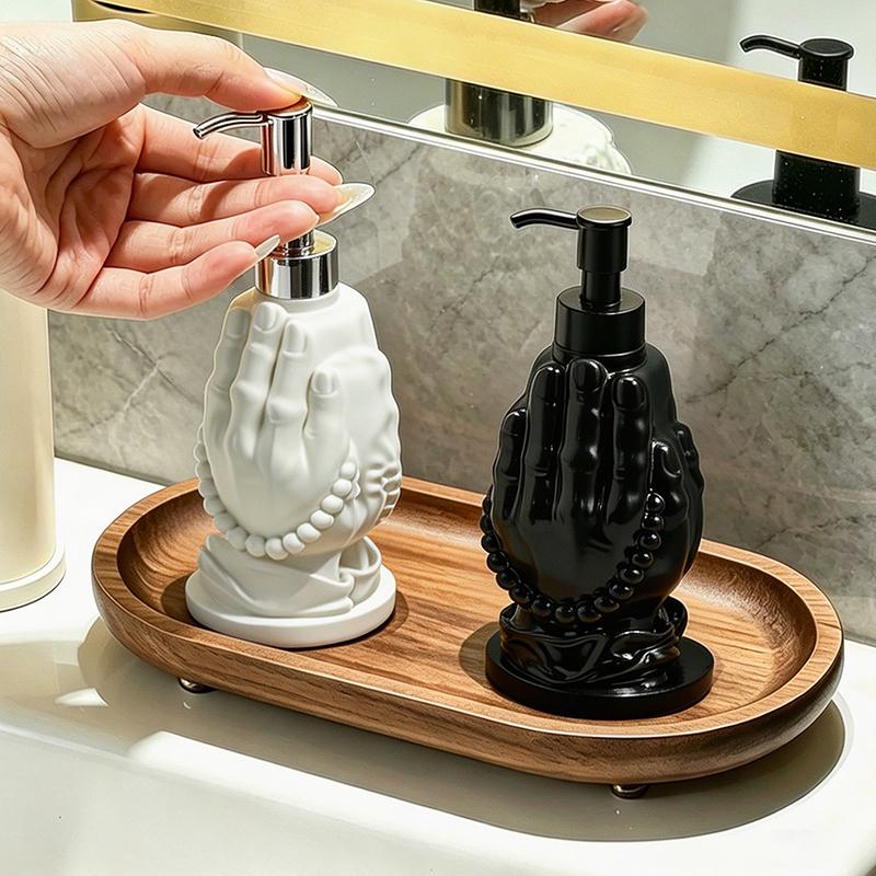 Trendy Elegant Prayer Hand Resin Soap Dispenser Bottle for Bathroom Washstand Home Countertop Lovely Minimalist Decor Ornament