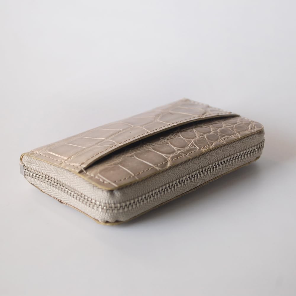 Krokodil Mini Münzfach Echtleder Geldbörse Münzbörse Leder [Laquju] Herren Damen (Sattes Grau)