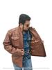 Handmade Men's Jacket Lambskin Brown Leather Racer Quilted Designer Biker Soft
