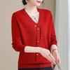 2025 Trendy Mom's Stylish Knit Cardigan: Spring/Fall Fake Two-Piece for Middle-Aged & Elderly Women
